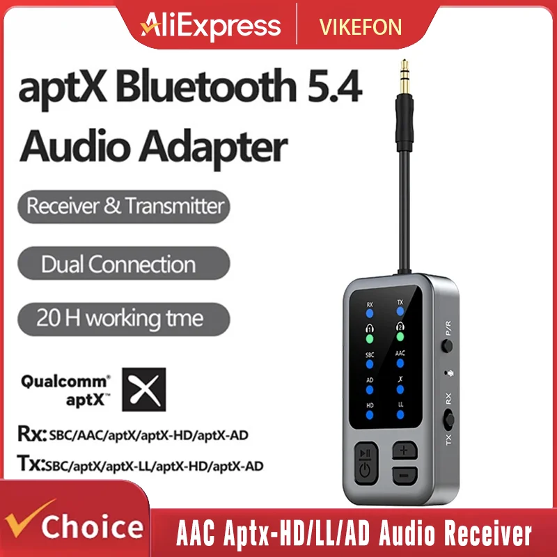 AAC Aptx-HD/LL/AD Bluetooth 5.4 Audio Receiver Transmitter 3.5mm Aux ...