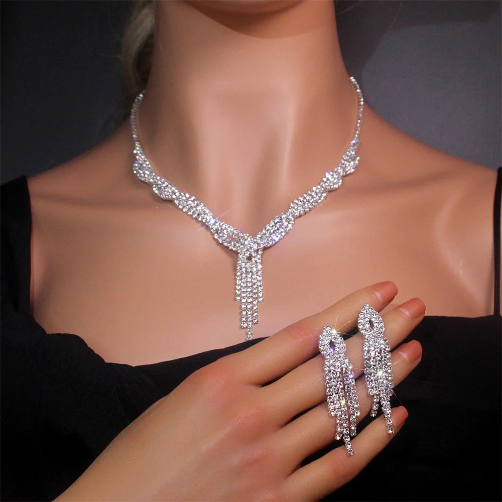 

NCEE Lozenge Necklace Earrings Set Aesthetic Women Bridal Accessories Statement African Piercing Wedding Jewelry Decoration