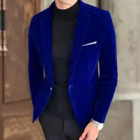 Velvet Men Temperament Turndown Collar Single Button Slim Fit Men Suit Coat Elegant Velvet Lining Male Formal Suit Jacket 1