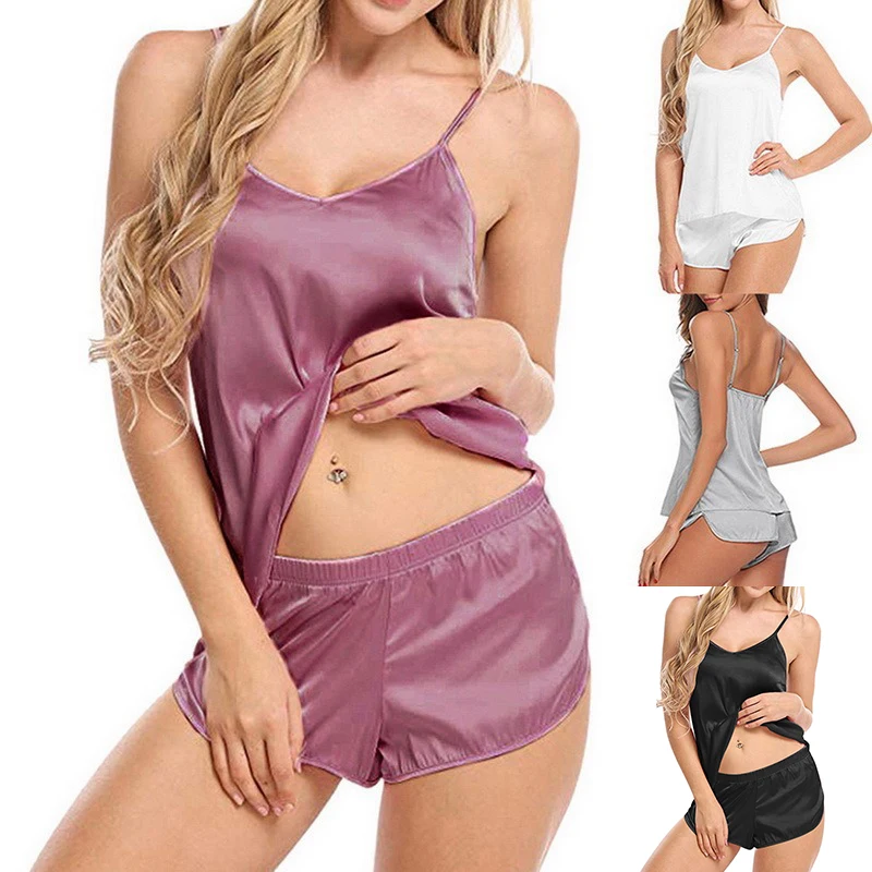 Women Pajama Sets Girl Silk Satin Pyjama Sleepwear Nightwear Loungewear