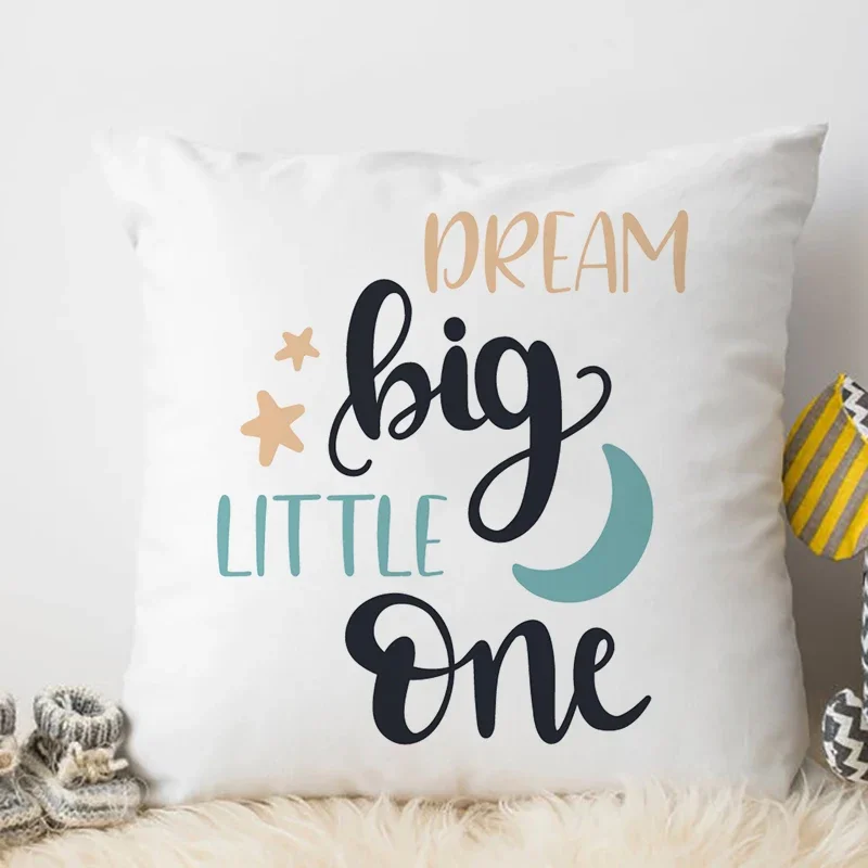 Boy Cave White Cushion Cover Baby Kids Dream Big Little One Pillows Cute Home Decoration New Baby Present