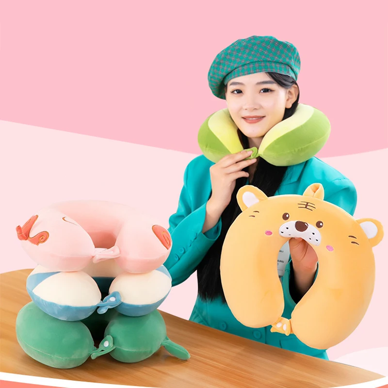 만화 U자형 목 베개 메모리 코튼 낮잠 베개, 여행용 느린 리바운드 목 베개, 부드러운 U 베개, 목 보호 베개 