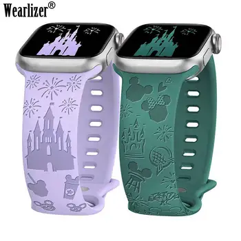 Wearlizer 2 Packs Cartoon Engraved Floral Band for Apple Watch 41mm 40mm 38mm Silicone Strap for iWatch Series 8/7/SE/6/5/4/3/2