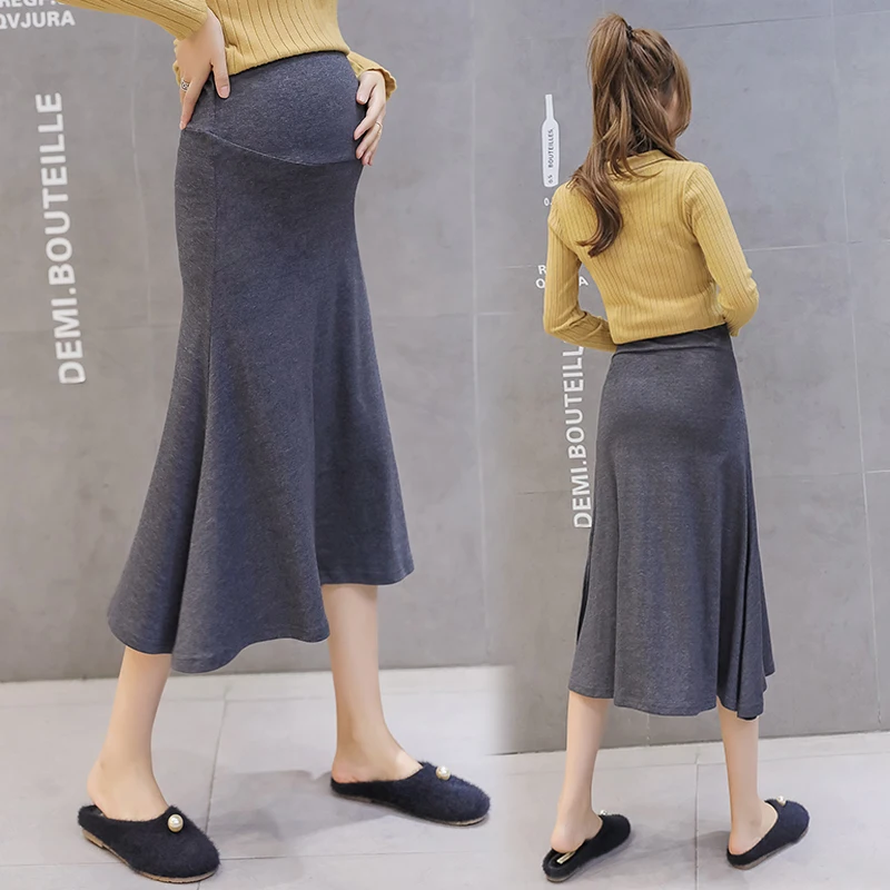O68402# Pregnancy Skirt Skirts Women Trendy Fashion Mom Spring Autumn High Waist Stylish Knitted Mid-Long Maternity Skirt