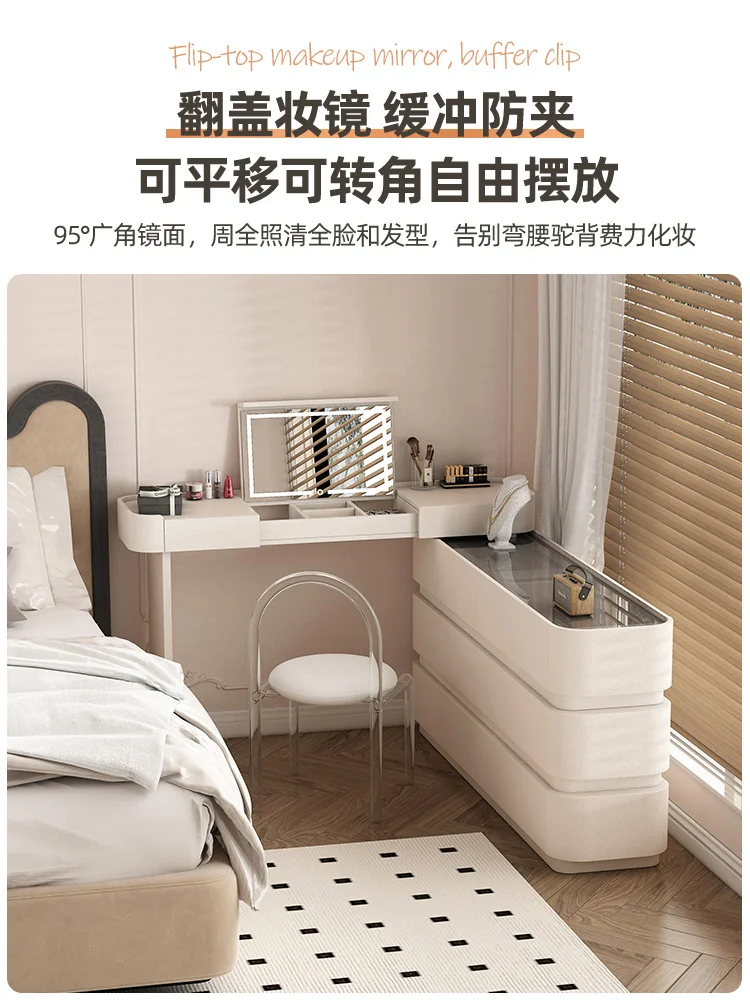 

Chest of Drawers Integrated 30cm Extremely Narrow Flip Retractable White Cream Style French Style Bed Front Cabinet