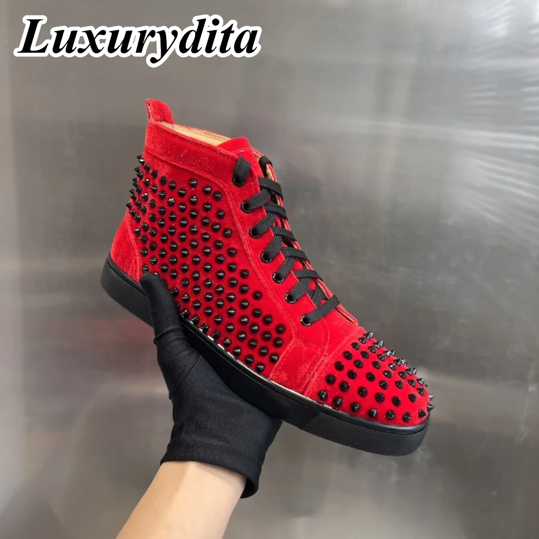 LUXURYDITA Designer Men Casual Sneakers Real Leather Rivet Luxury Womens Tennis Shoes 35-47 Fashion Unisex loafers HJ291
