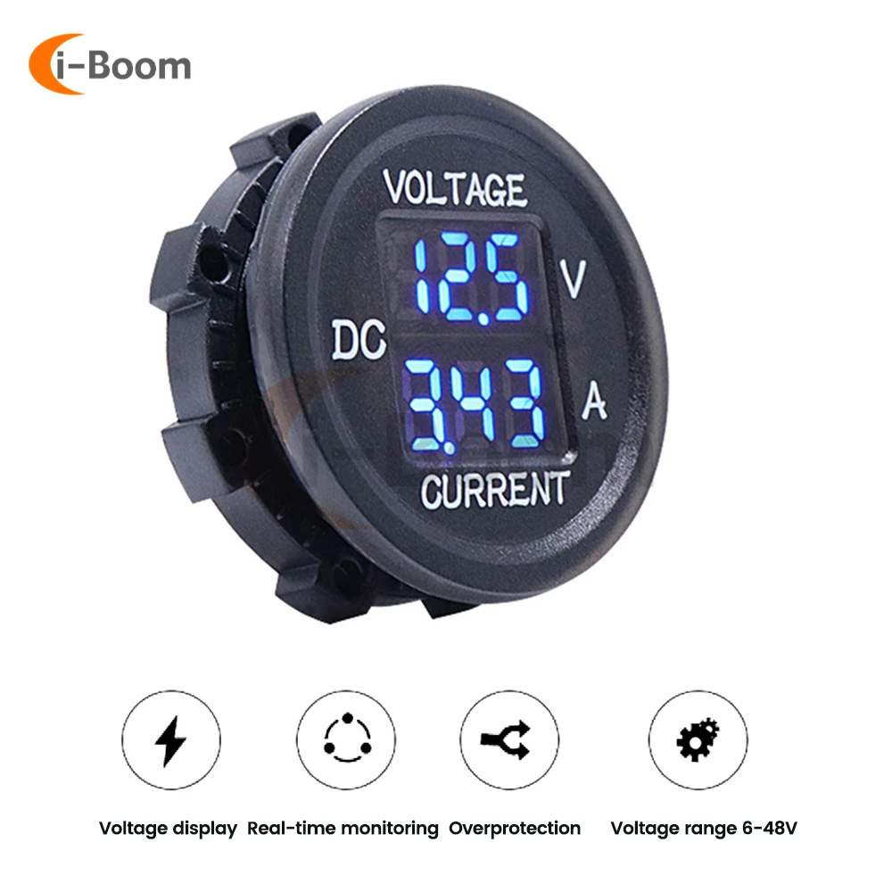 자동차 미니 방수 미니 전압계, 5V-48V, 듀얼 LED 패널, 디지털 전압 전류 테스터 모니터, 0-10A 디스플레이 전류계
