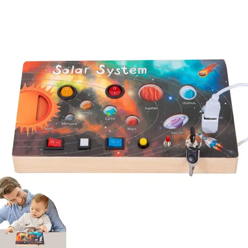 

Solar System Toys Wooden LED Light Up Outer Space Switches Busy Boards Interactive Montessori Kids Toys For Kindergarten