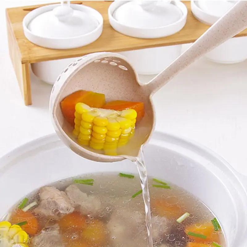 Description Picture 2 of item【Hot sales】Multifunctional 2-in-1 spoon filter fondue skimmer scoops porridge ladle Long spoon kitchen cutlery