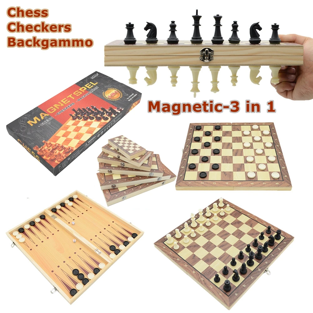 Xadrez internacional damas dobrável magnético de alta qualidade madeira  grão tabuleiro xadrez jogo versão inglês três