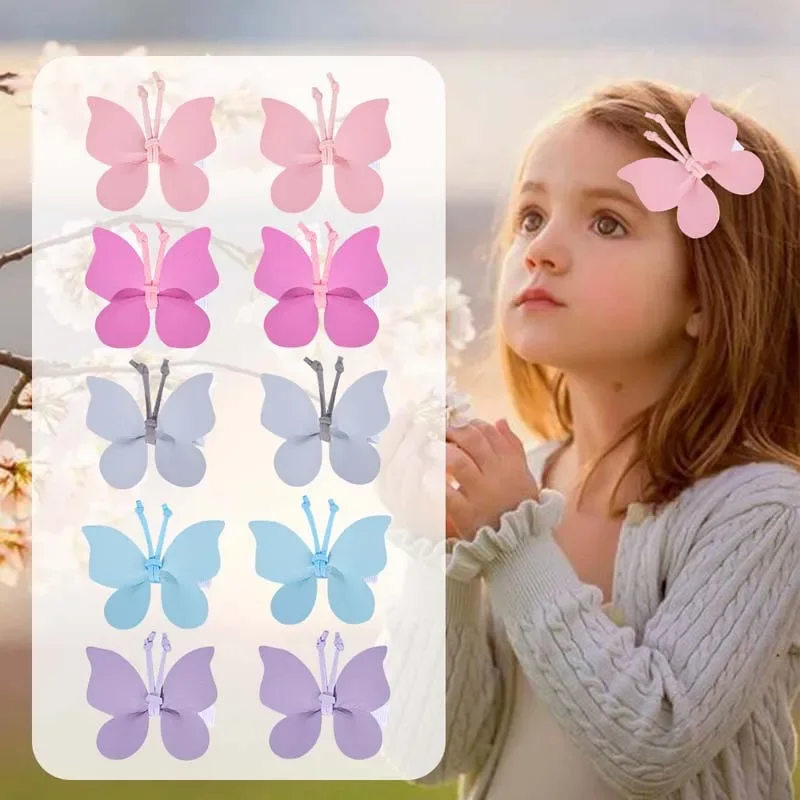 ncmama 2Pcs Pu Leather Butterfly Hair Bows with Clips For Baby Girls Cute Handmade Bowknote Hairpin Barrettes Toddler Headwear
