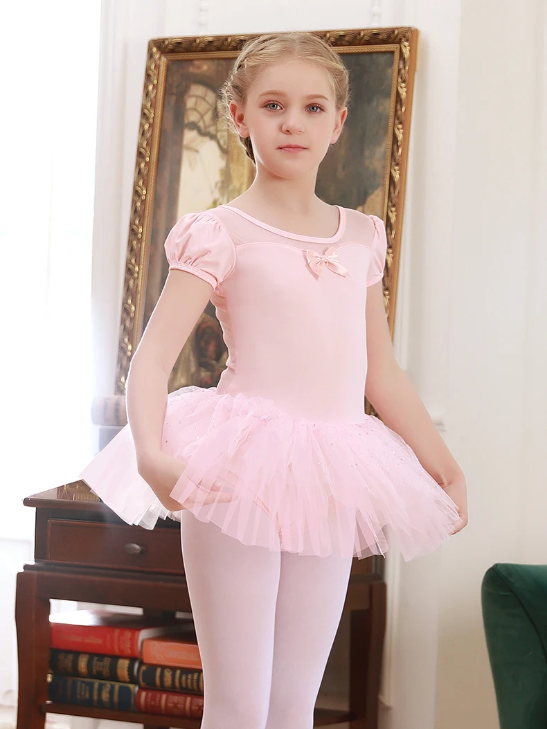 

2022 Summer New Children's Ballet Dance Costume Short-sleeved Leotard with Tulle Skirt Princess Dress for Girls Dancewear C22142