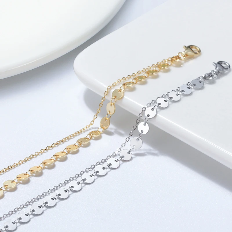 KISS MANDY 925 Silver Fashion Coin Cable Chain Anklets Layered 4mm Essential Link Anklet Women Vacation Jewelry Gift SA15