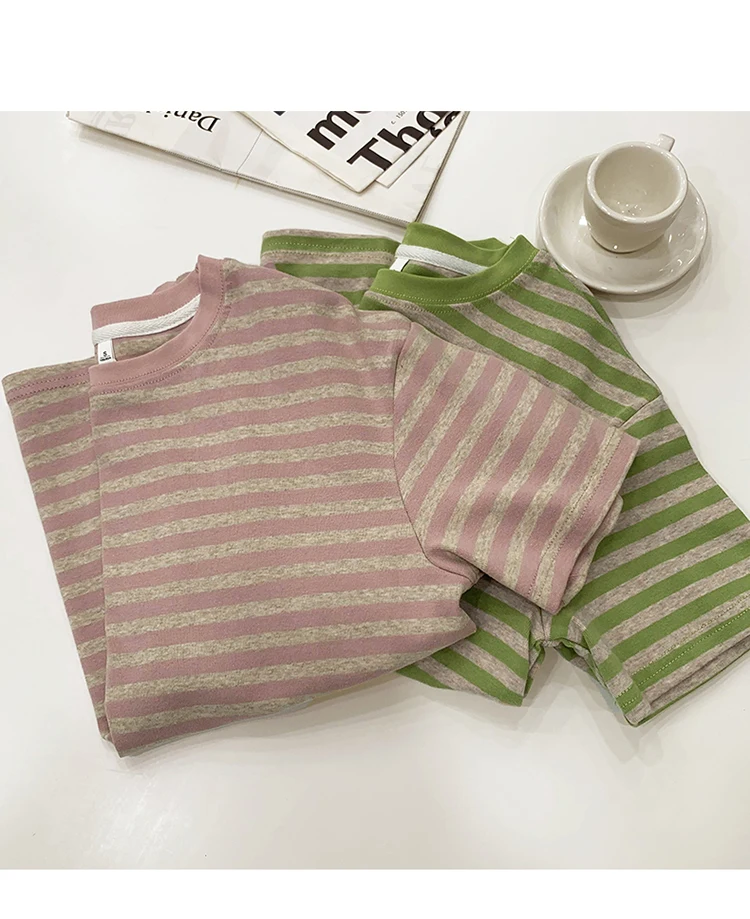 Summer Short Sleeve Striped T-Shirts Versatile Women Knitted Basic Casual Tops Female Cozy Loose Cotton Tees 2023 Harajuku Shirt