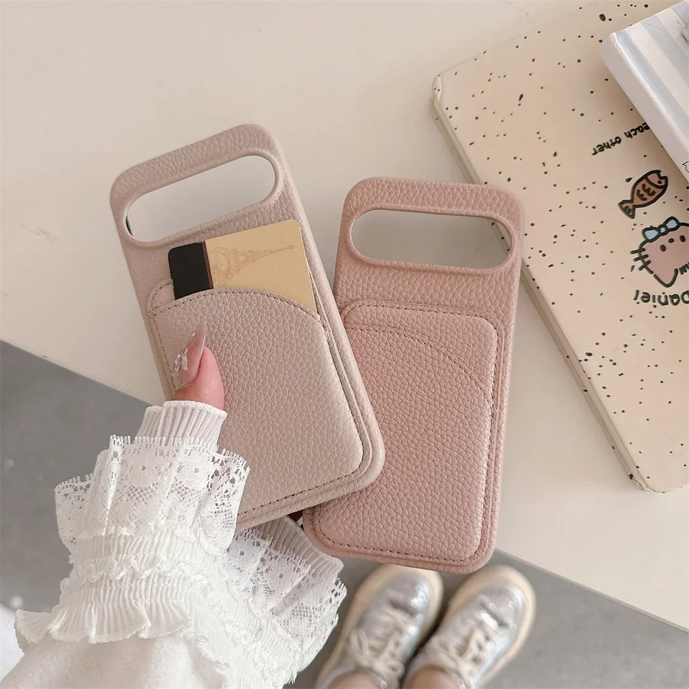 Leather Card Holder Wallet Phone Case with Shockproof Hard Shell Protective Cover