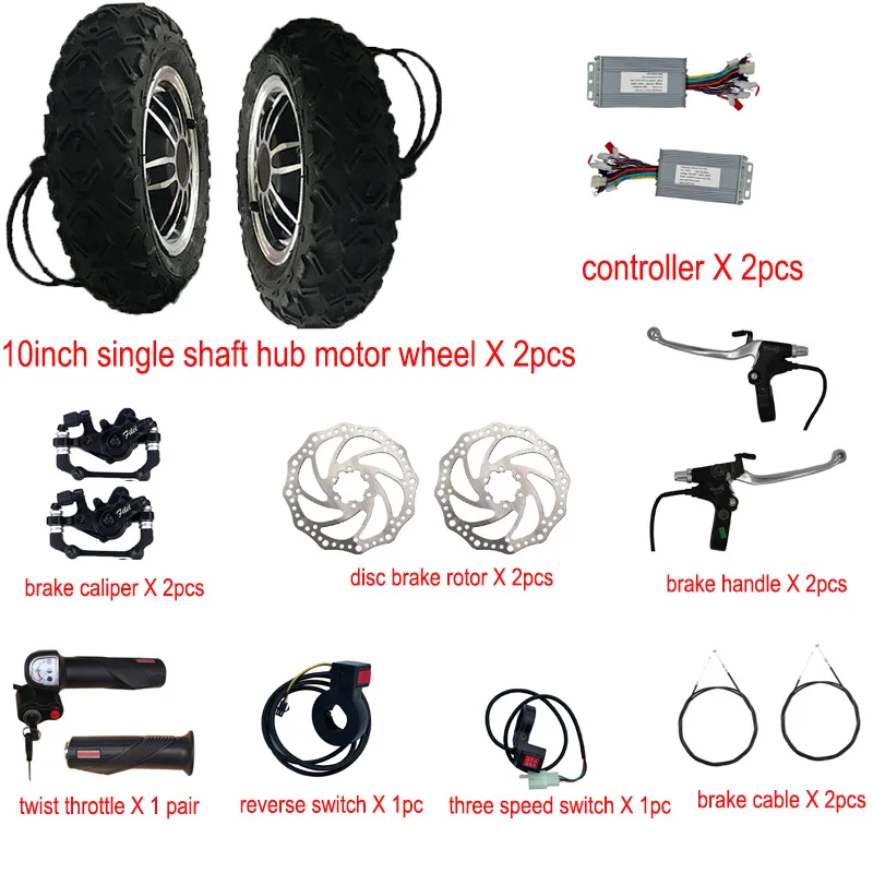 Electric Small Mobility Vehicle DIY Hub Motor Set 10inch Brushless Gearless Hub Motor Wheel Controller Brakes Throttle Kits