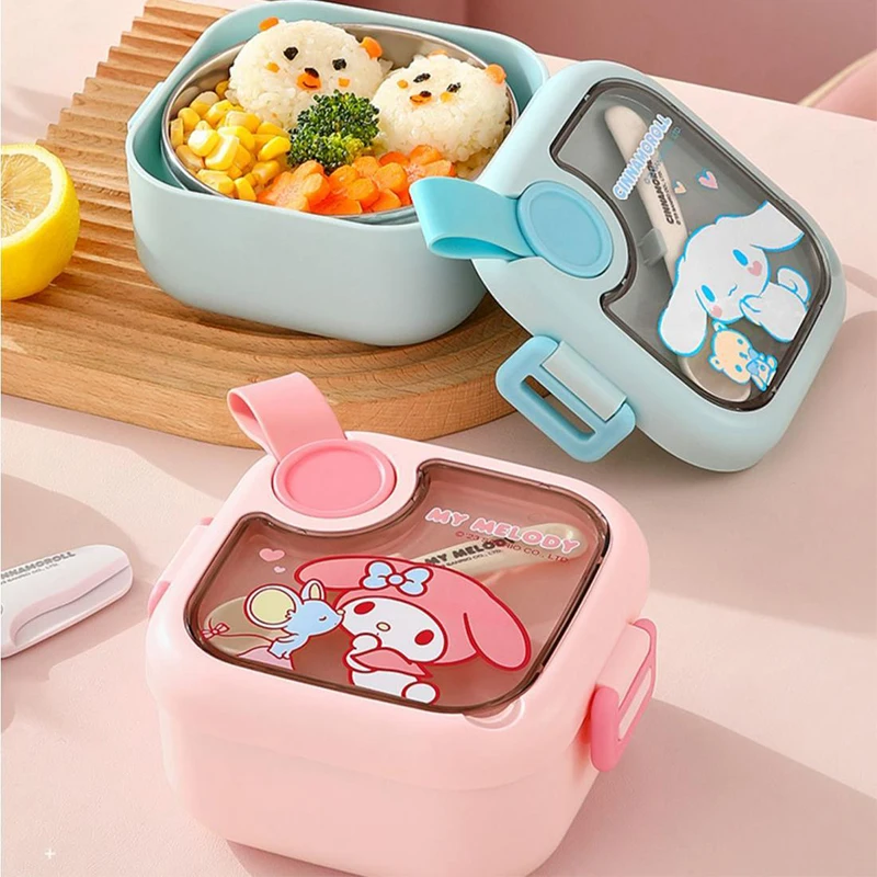 

Sanrio Kawaii Cinnamoroll Lunch Box MyMelody Children Portable Anti Scalding Students Safe and Healthy Stainless Steel Lunch Box