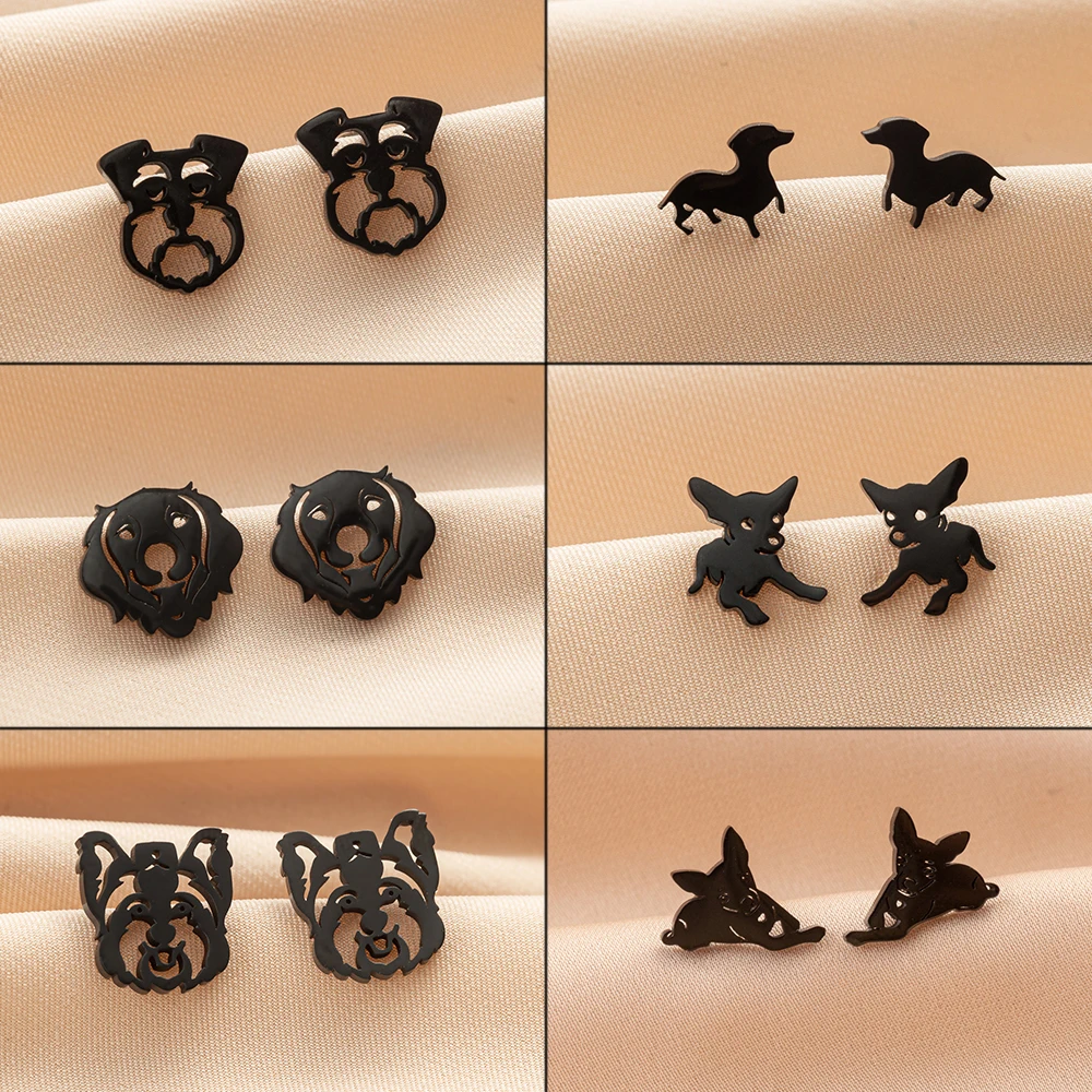 Shuangshuo Mini Schnauzer Golden Retriever Ohrstecker für Frauen, süßer Welpe, Edelstahl-Ohrring, Schmuck, 2025, Neujahrsgeschenk