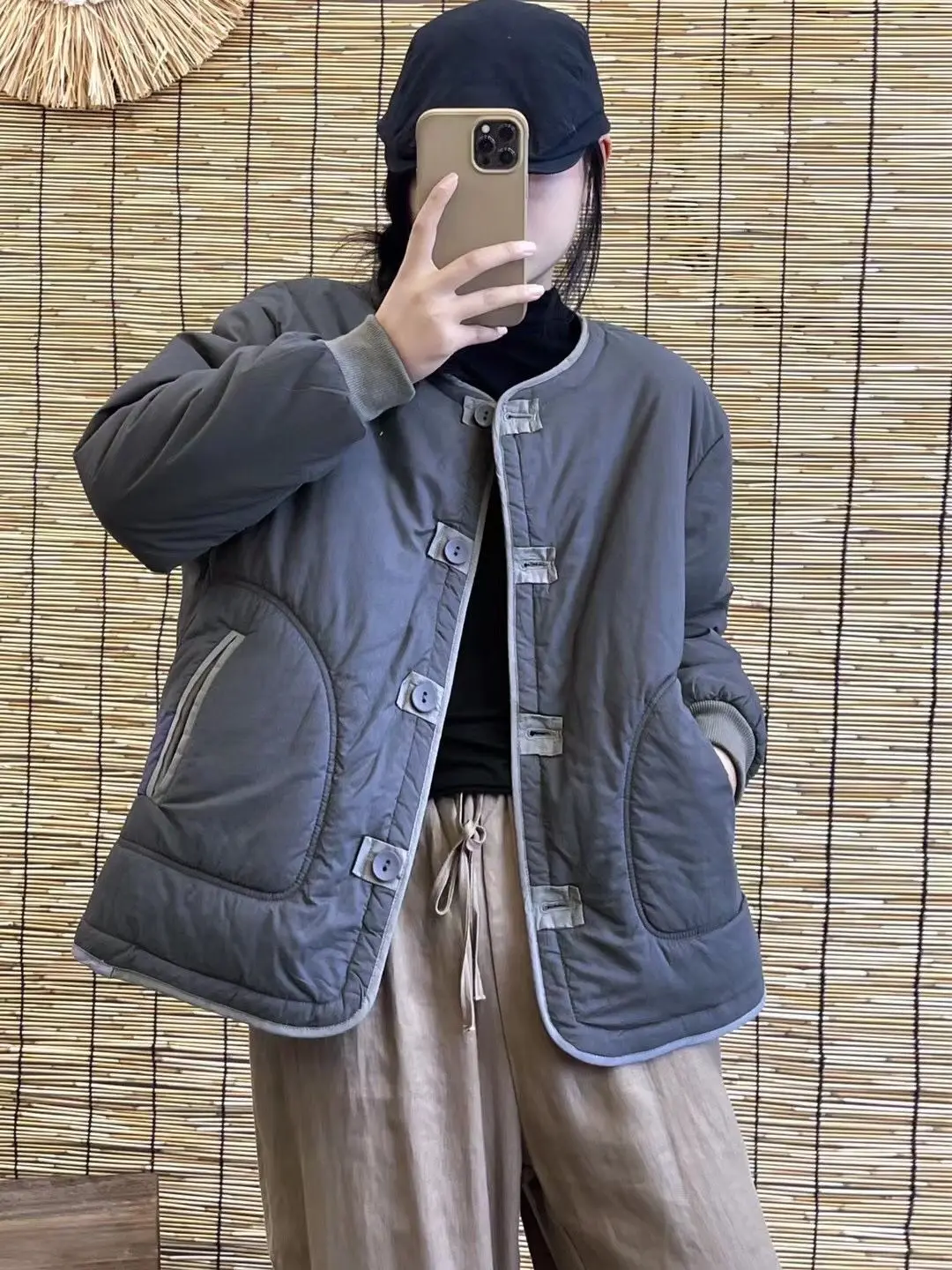 Thick Contrasting Retro Chinese Style Cotton Jacket for Women Loose and Versatile Slimming and Solid Color Jacket with Cotton – Detail 13