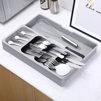 Cutlery Storage Box Kitchen Drawer Retractable Plastic Tray Utensils Organizer Knife Fork Spoon Divider Container Storage Boxs 1