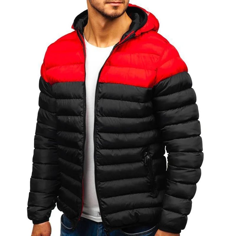 Men's Coats Winter Padded Men Jacket Casual Long Sleeve Hooded Parkas Coat Patchwork Streetwear Warm Jackets Zipper Parka Hombre