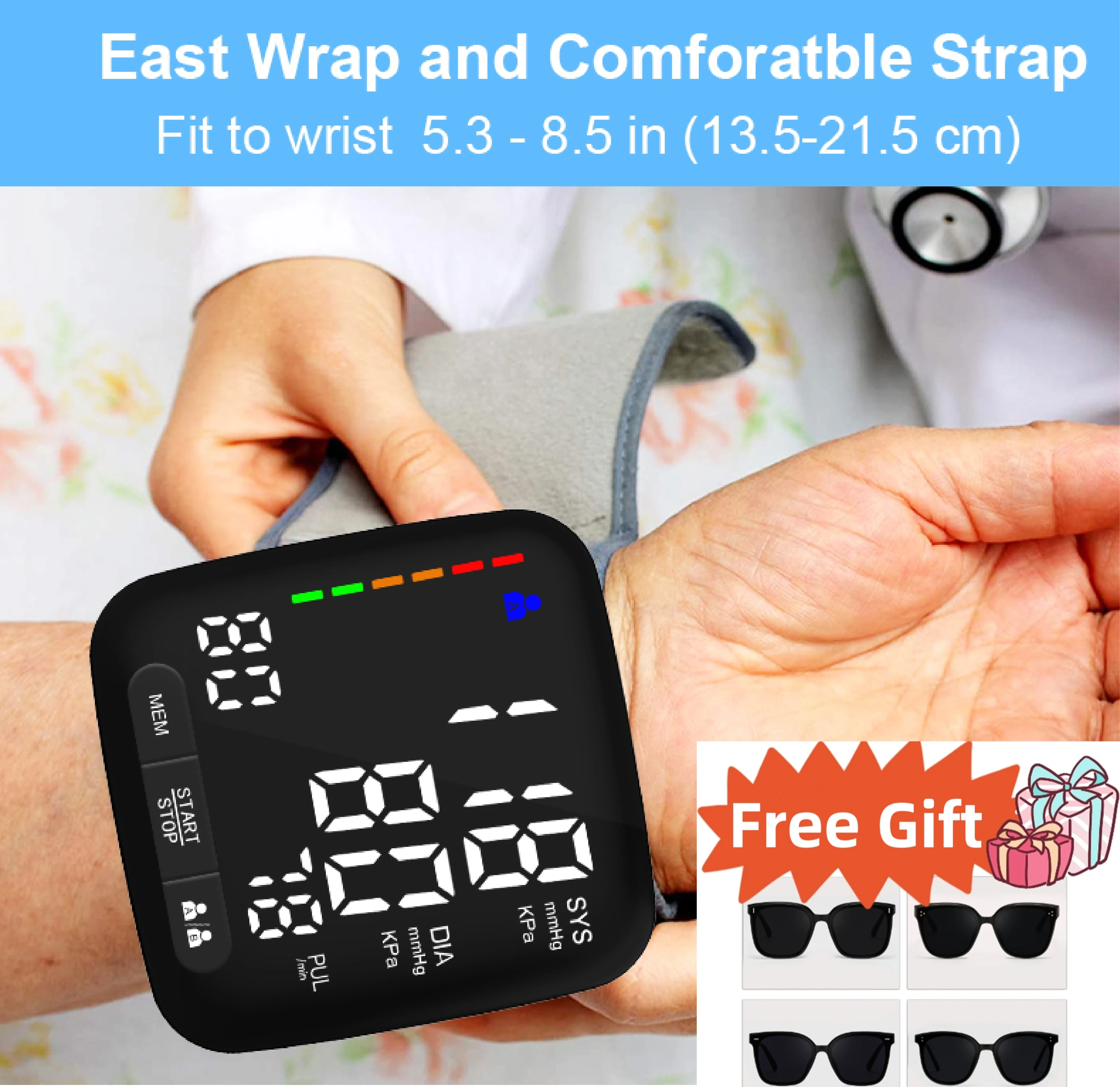 Smart Wrist Digital Electronic Medical Sphygmomanometer Large LCD Screen Measure Blood Pressure Household Heart Rate Monitor