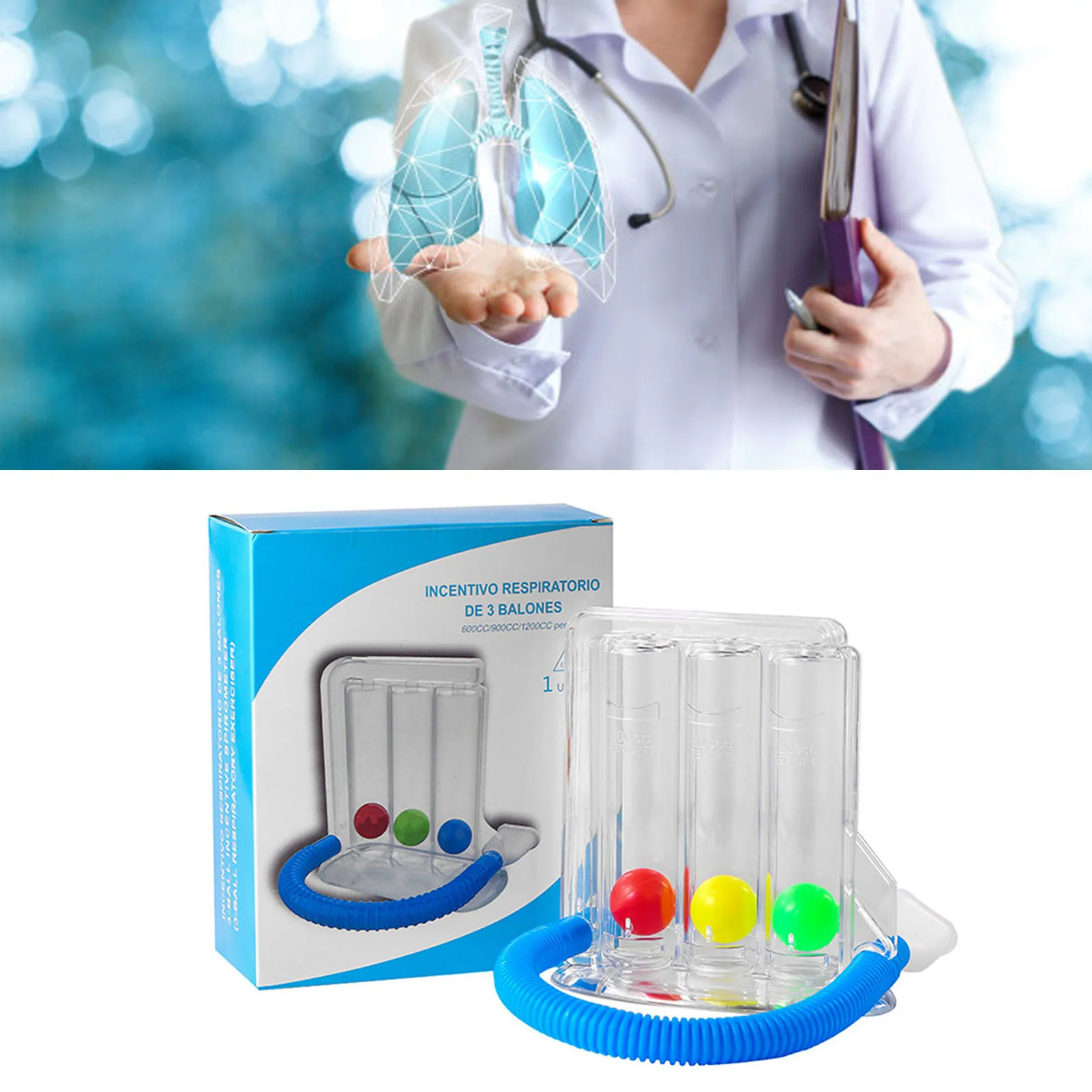 3/4 balls breathing trainer lung function improvement respiratory spirometry breath exerciser measurement tools