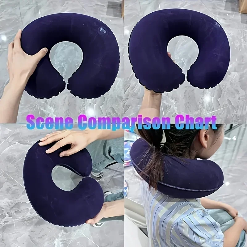 5 colors of silicone inflatable travel neck pillow, portable suede PVC travel pillow, comfortable support for head and neck 4