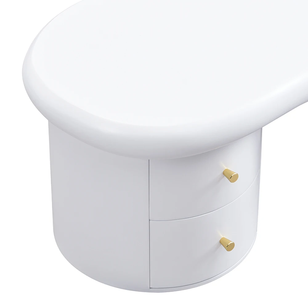 PINGGO Moderner Weißer Couchtisch mit 2 Schubladen Unregelmäßige Form Platzsparende Wohnzimmermöbel – Detail 21