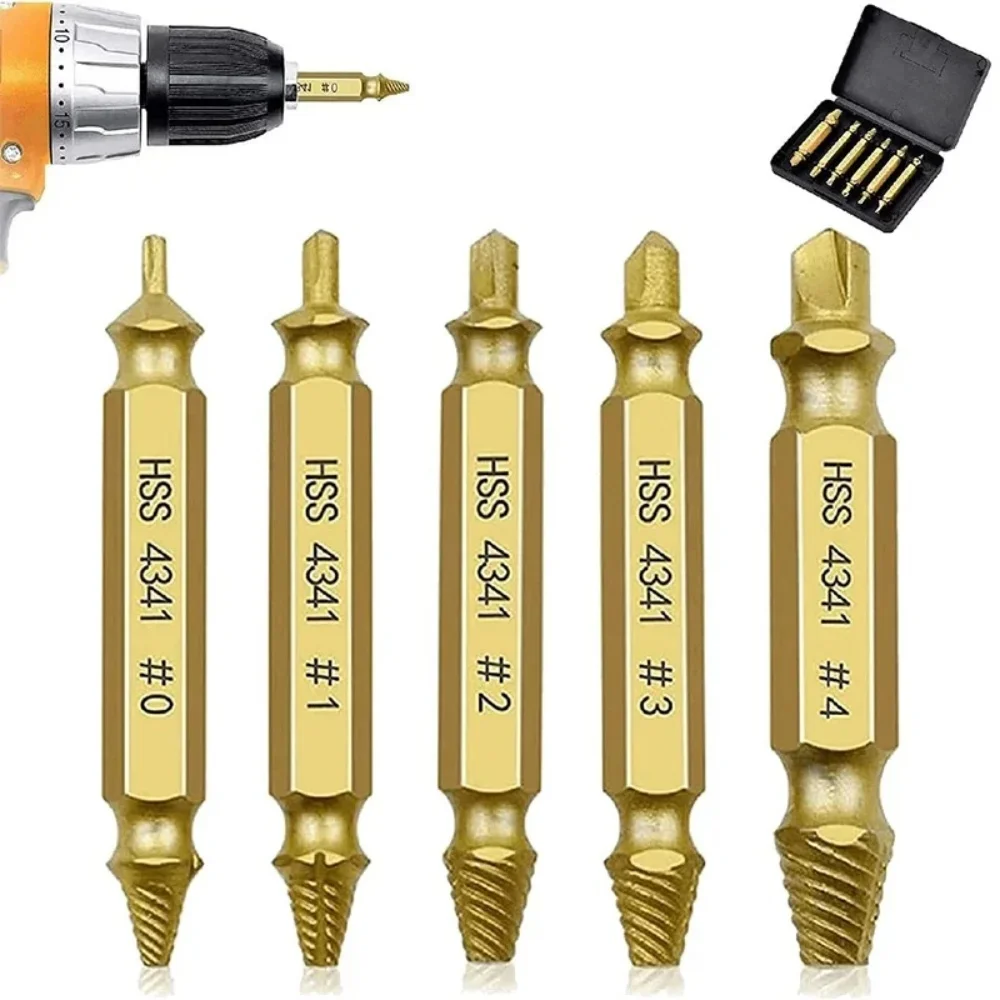 Double Head Speed Out Bolt Extractor 6PCS Broken Screw Extractor Drill Bits Set Stud Removers Easily Take Out Demolition Tools