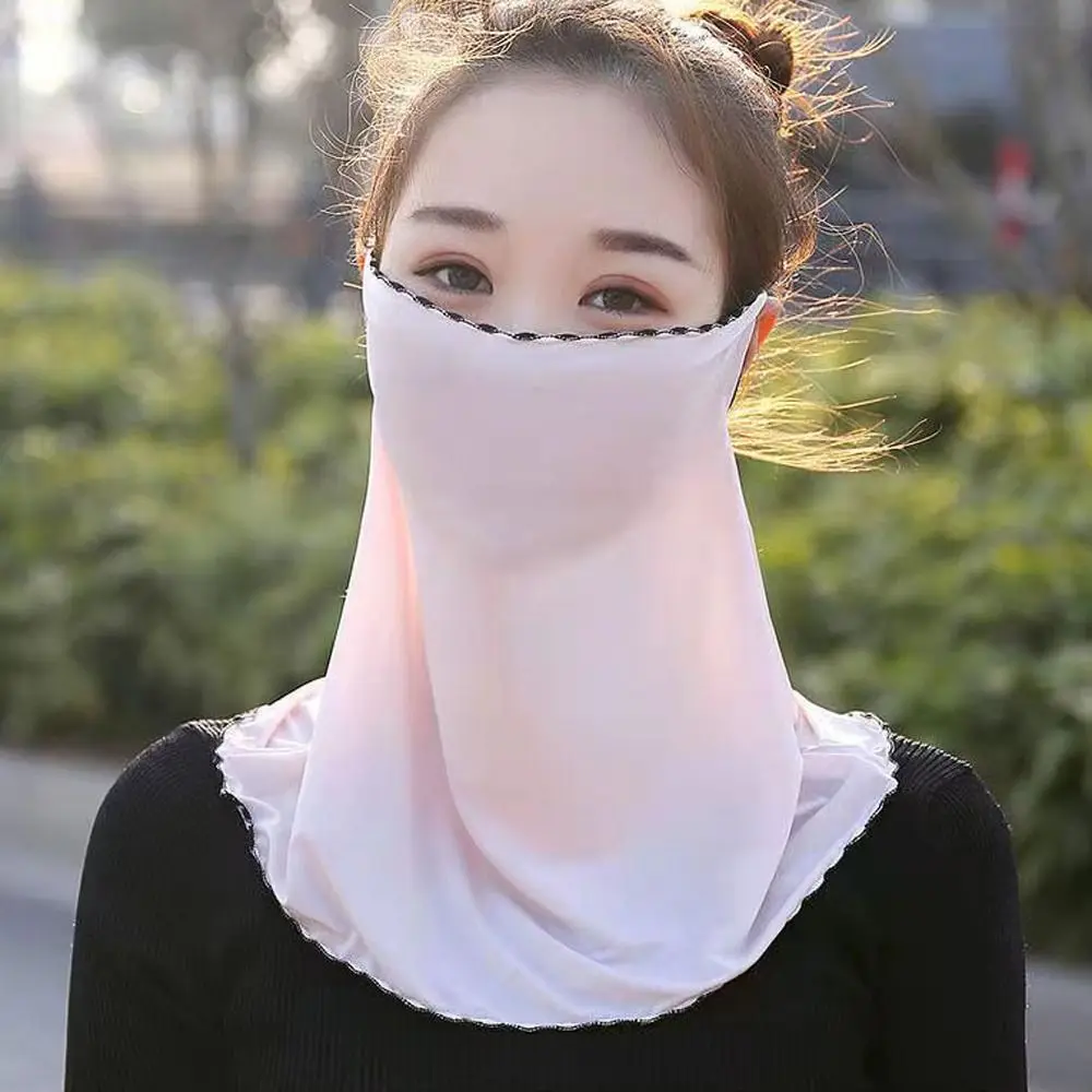 Summer Sunscreen Floral Ice Silk Mask Veil With Neck Flap Adjustable Outdoor UV Protection Face Cover Sun Protection Face Shield