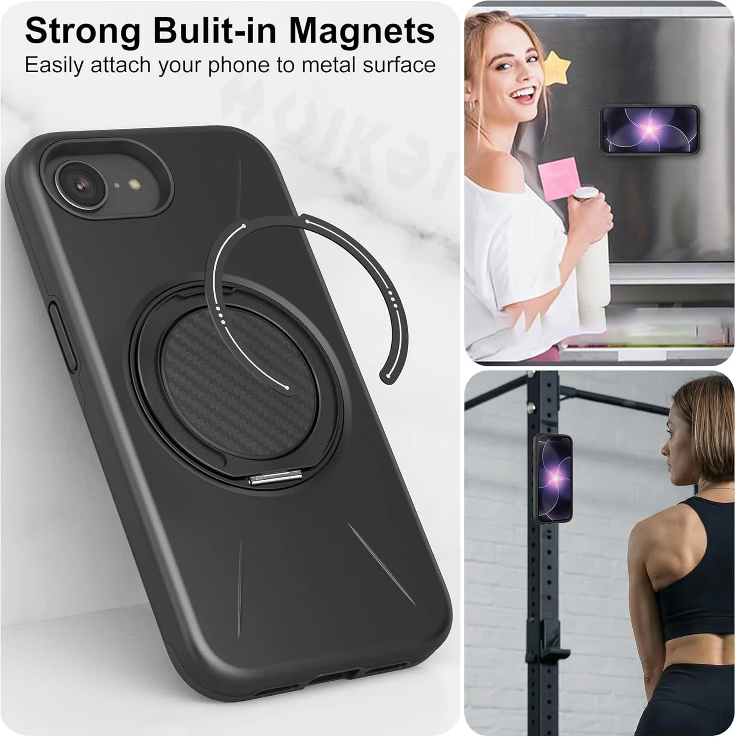 Dual Layer Magnetic Shockproof Protective Case with Ring Holder Stand and Kickstand