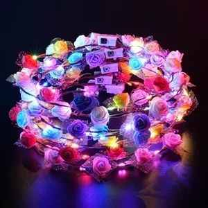 60Pcs Flower Wreath Luminous 10-LED Headpiece Garland Crown Flower Headband Glowing Wreath For Wedding Party Christmas Garlan