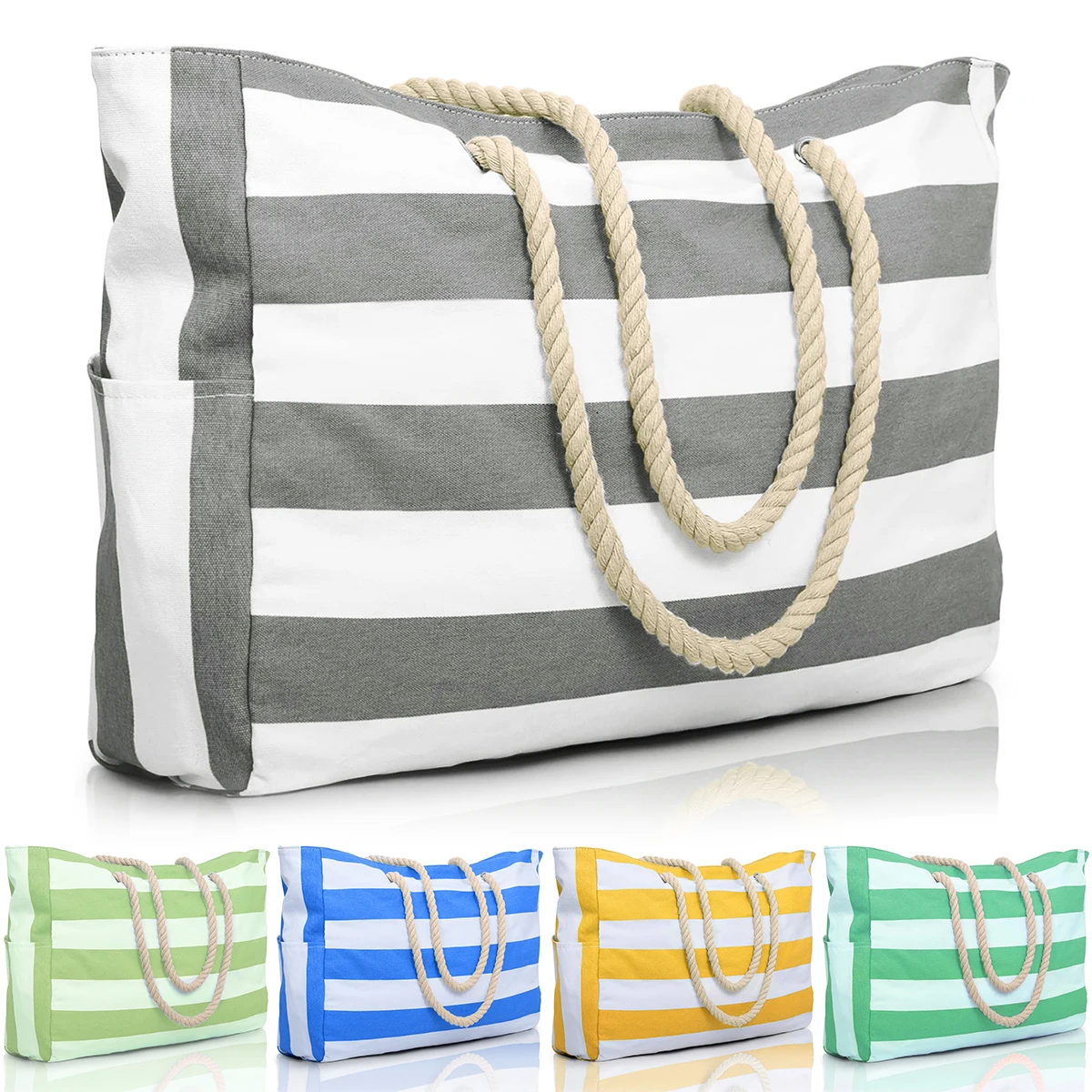 Reisetasche aus Segeltuch, gestreifte Außentasche mit Reißverschluss für Outdoor-Reisen, Urlaubsgepäck, wasserdichte Tasche mit Segeltuchgriff, praktisch zusammenklappbare Strandtasche-ll_voghion.com