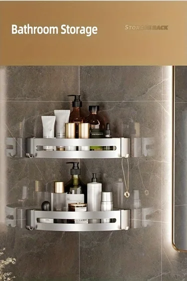 White Wall-Mounted Bathroom Storage Rack - Triangular Square Organizer