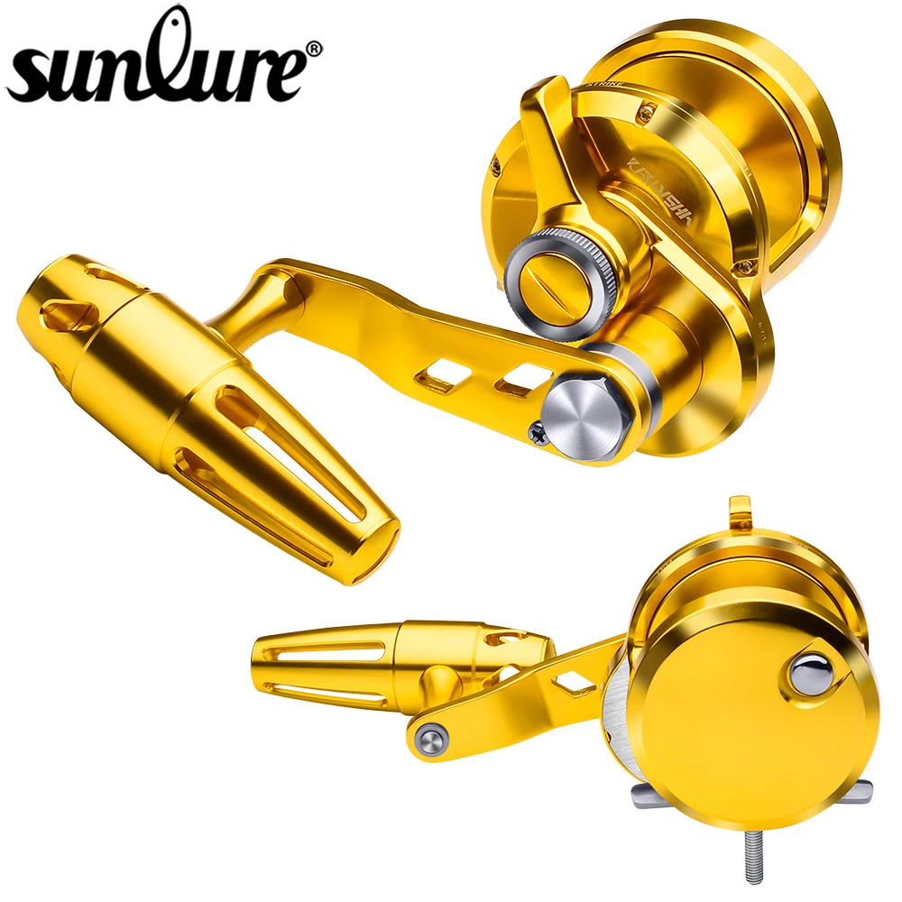 

Sunlure Trolling Reel 5.7:1 CNC Machined Aluminum Jigging Reel 44LB Max Drag Saltwater Fishing Reel T-Bar Handle Left And Right