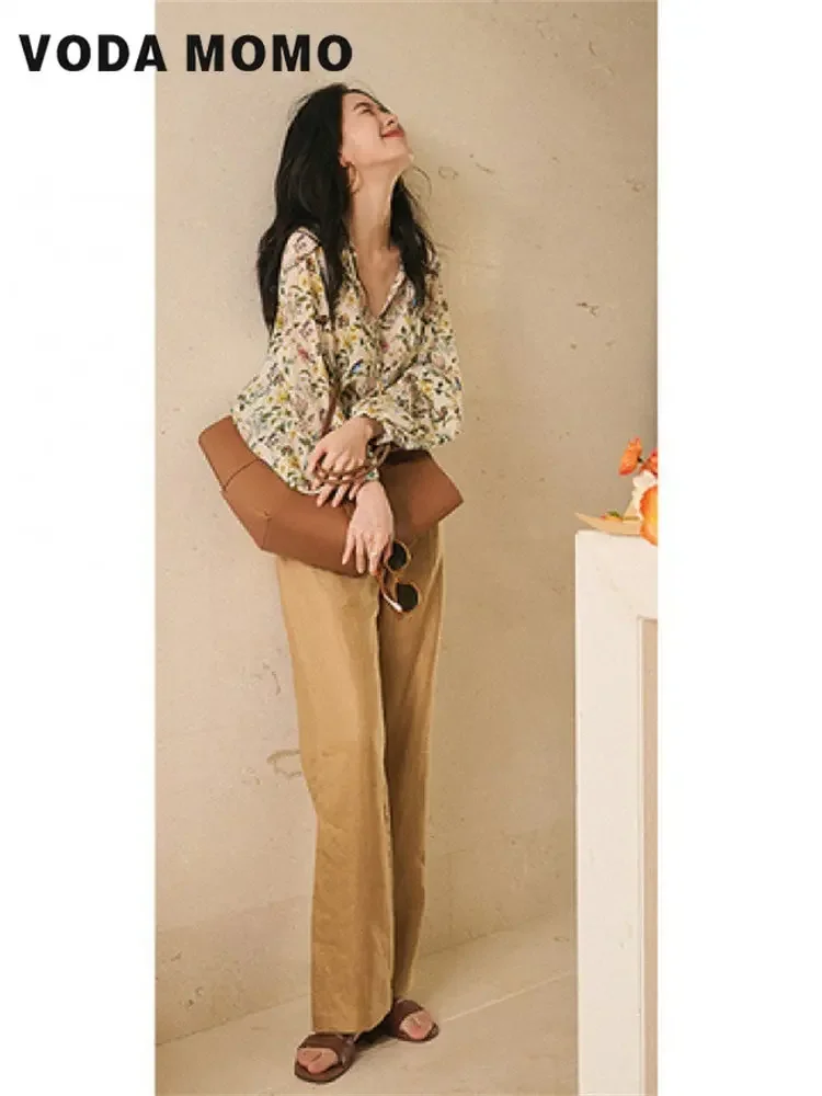 Summer Thin Soft Vintage French Style Tender All-match Classic Fashion Femme Floral Shirts for Women Loose Casual Minimalist