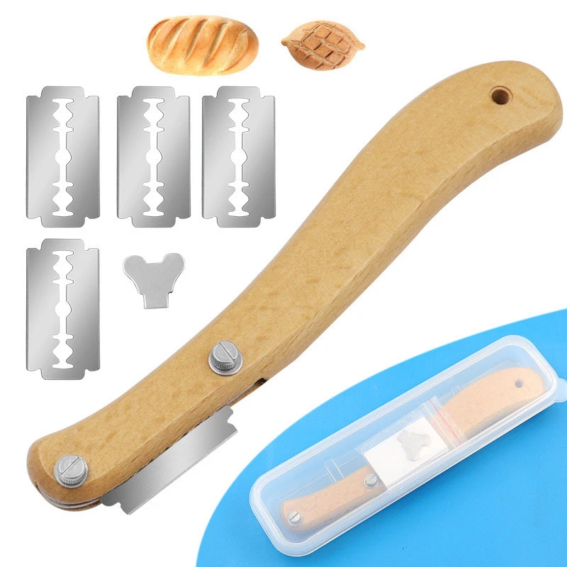 BreadCutterLameWoodenHandleBreadSlashingDoughScoringKnifewith5PcsReplaceableBlade