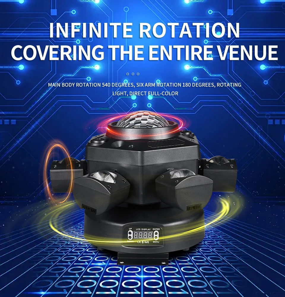 RGBW Kaleidoscope Six-Arm Mini Magic Ball Laser Light 120W 6 Head DMX Moving Hea