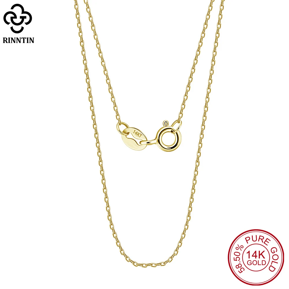 Rinntin Real 14K Solid Gold Italian 0.7mm Cable Chain Necklace for