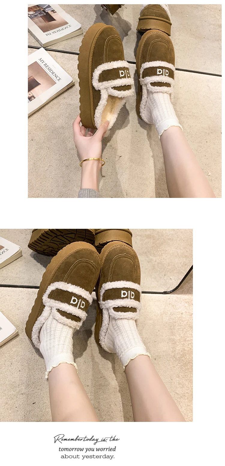 2023 Winter Neue Mode Retro Warme Dicke Sohlen Plüsch Halbe Hausschuhe für Frauen Stil Bequeme Vielseitige Chunky Baumwolle Draggers – Detail 13