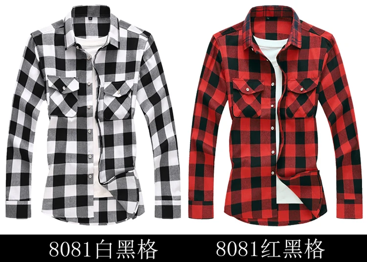 New Fall Men's Long Sleeved Plaid Shirt,with Two Chest