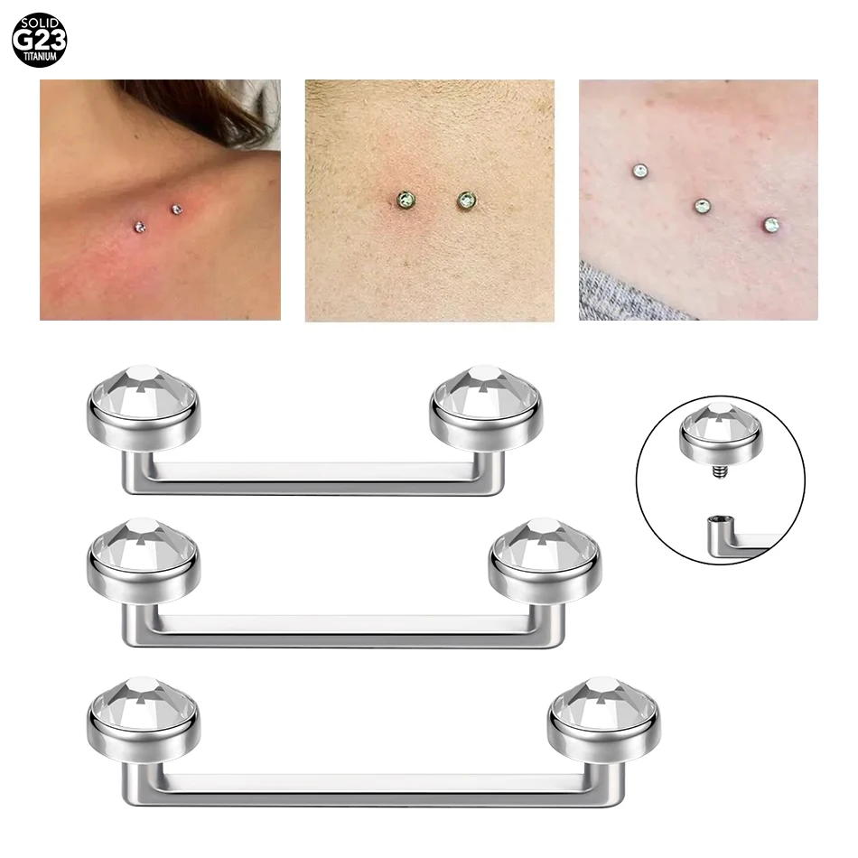 

1/5PCS Titanium CZ Gem Surfcae Barbell Piercings Internal Thread Staple Skin Diver Piercings Micro Dermal Anchor Bar Jewelry 14G