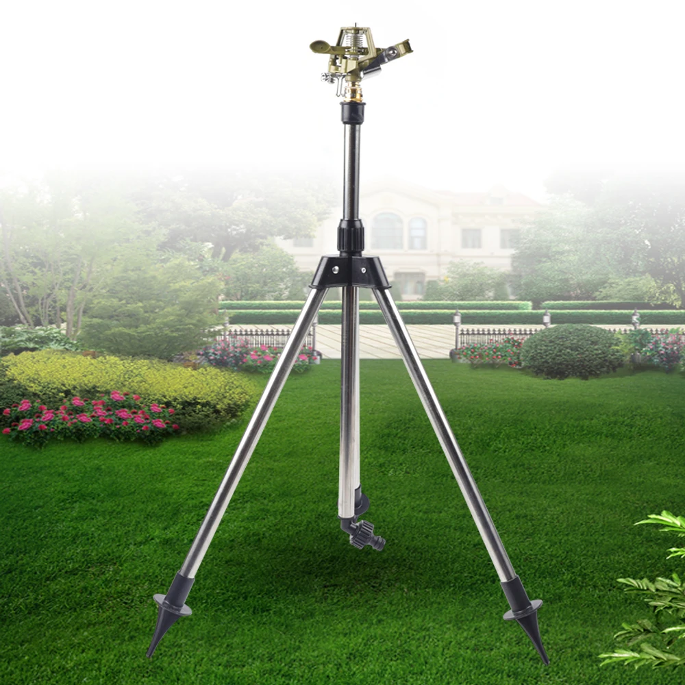 

Garden Automatic Rotating Sprinkler Stainless Steel Tripod Irrigation Stand 360-Degree Water Jet Garden Lawn Sprinkler Tool