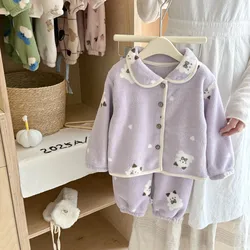 Children's Winter Warmth Plush Pajama Set - Flannel - Lined Thermal Sleepwear - 110 (1)