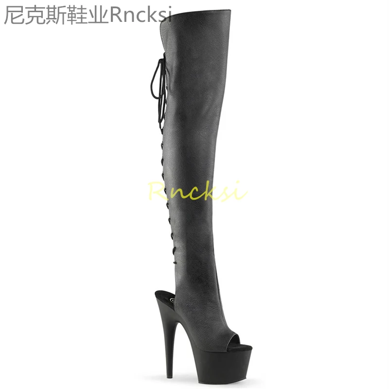 

17cm Over-the-knee boots, super-high heels, stage performance, patent leather catwalk, stovepipe boots and bright leather boots