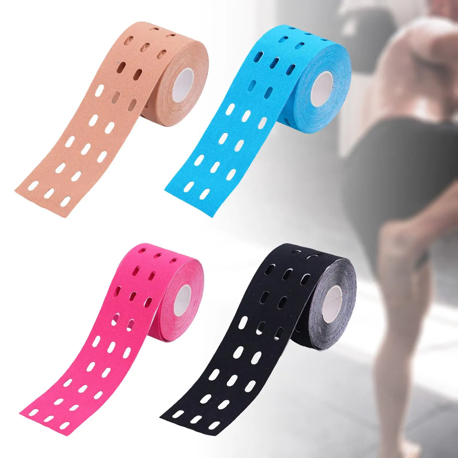 Set of 4 2Inchx16ft Perforated Athletic Muscle Tapes Improved Ventilation for Gym Fitness Running Tennis Swimming Fo