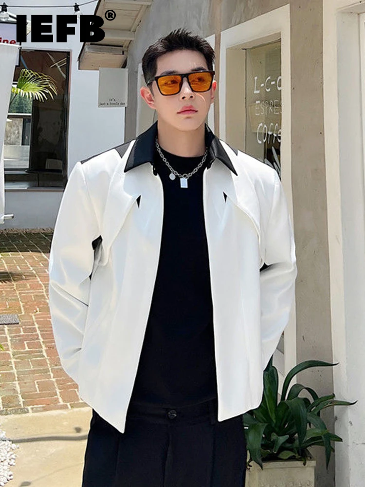Iefb Men Coat 2023 Autumn New Personalized Contrast Color Design Casual