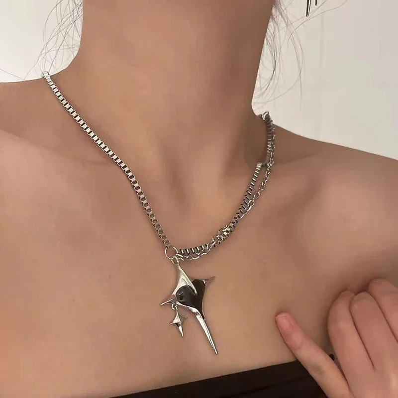 Cross Structure Enamel Heart Necklace Earrings Creative Chain Design Y2K Zircon Pendant Trendy Dark Fashion Women's Jewelry Gift