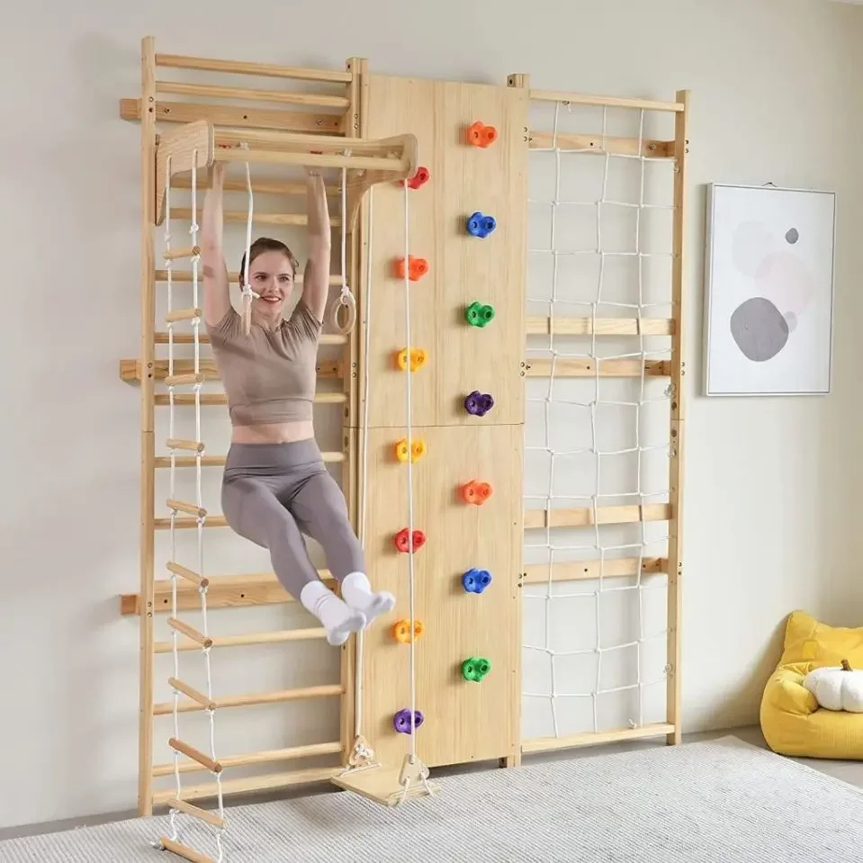 Factory 9 in 1 Climbing Wall Games Kids Wood Climbing Frame Gym Set